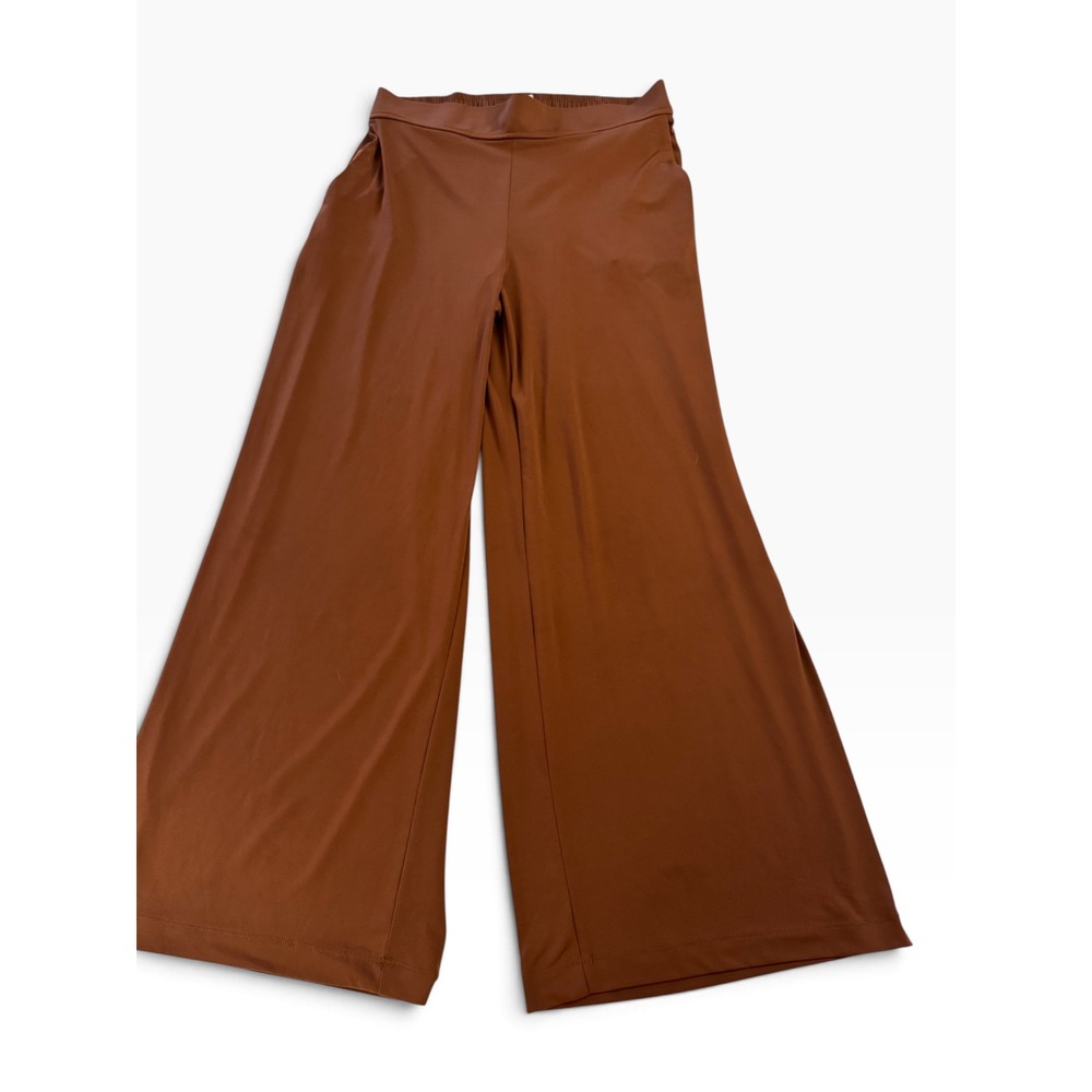 Three Dots Brown Wide Leg Elastic Waist Jersey Pants Medium